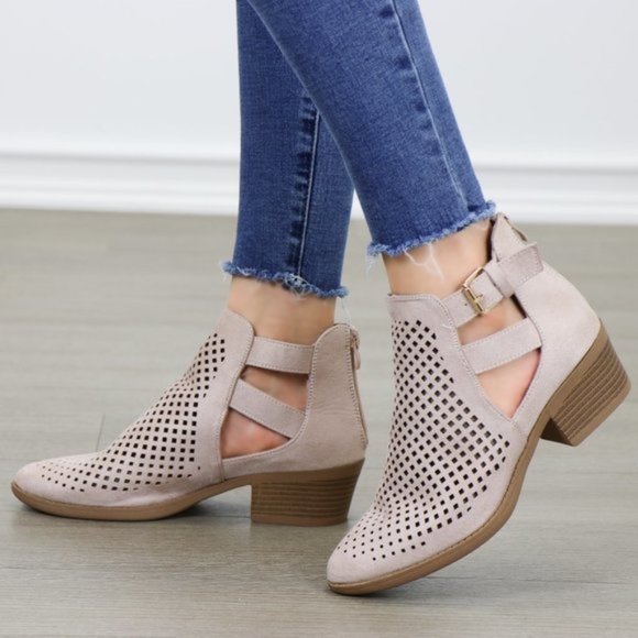 Shoes - Rose Pink Spring Open Perforated Ankle Booties